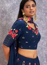 Teal Blue Georgette Embroidered Lehenga Choli